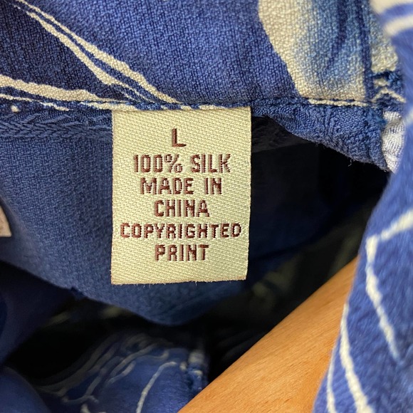 Tommy Bahama 100% Silk Hawaiian Shirt Men's Large Geometric Floral Blue - Picture 4 of 7